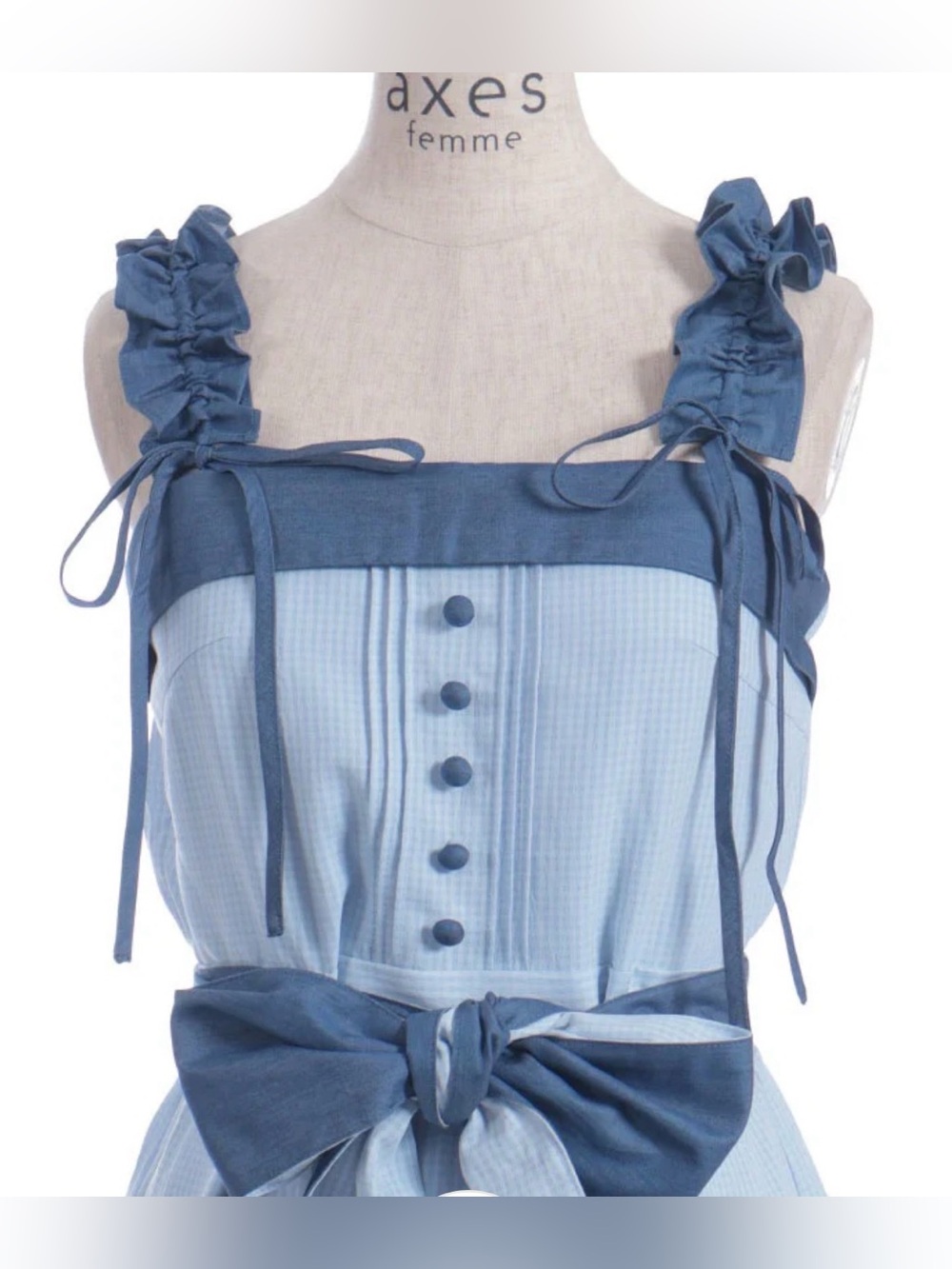 NWT Axes Femme Rose Embroidery Gather Frill JSK Dress in Saxe Blue - Picture 4 of 8